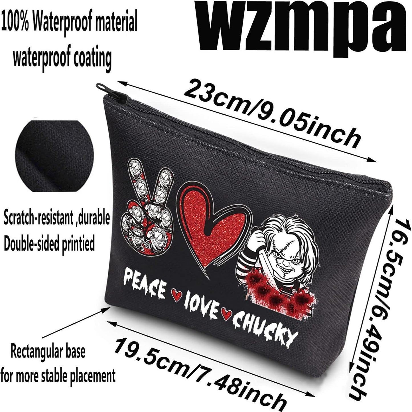 Chucky Fans Cosmetic Bag Chucky Inspired Gift Peace Love Chucky Makeup Zipper Pouch Bag Horror Movie Merchandise (Peace Chucky)