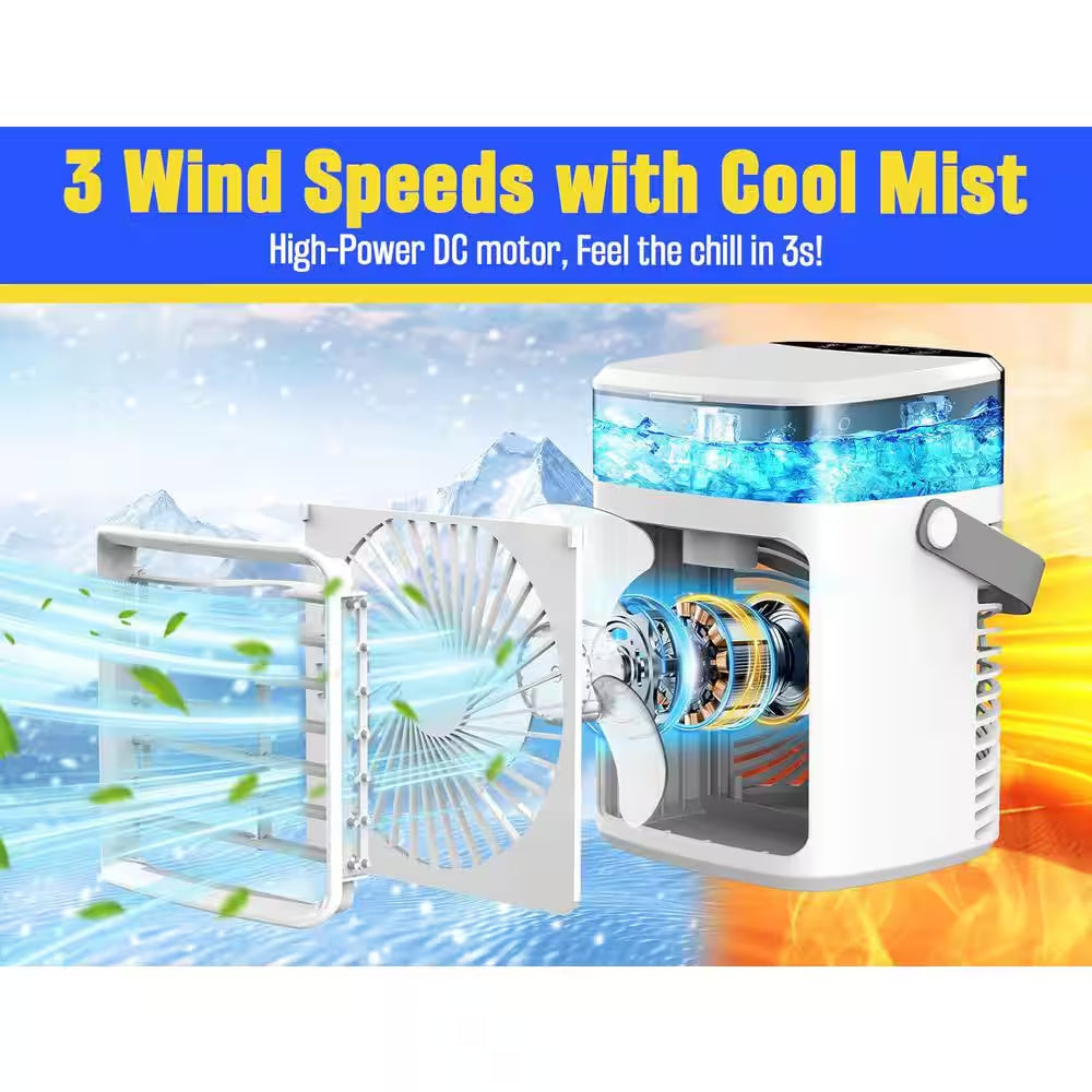 2-4 Hours Timer 3-Speed Portable AC Fast Cooling Evaporative Cooler with Timer, 7-Color Lights, for Bedroom Office