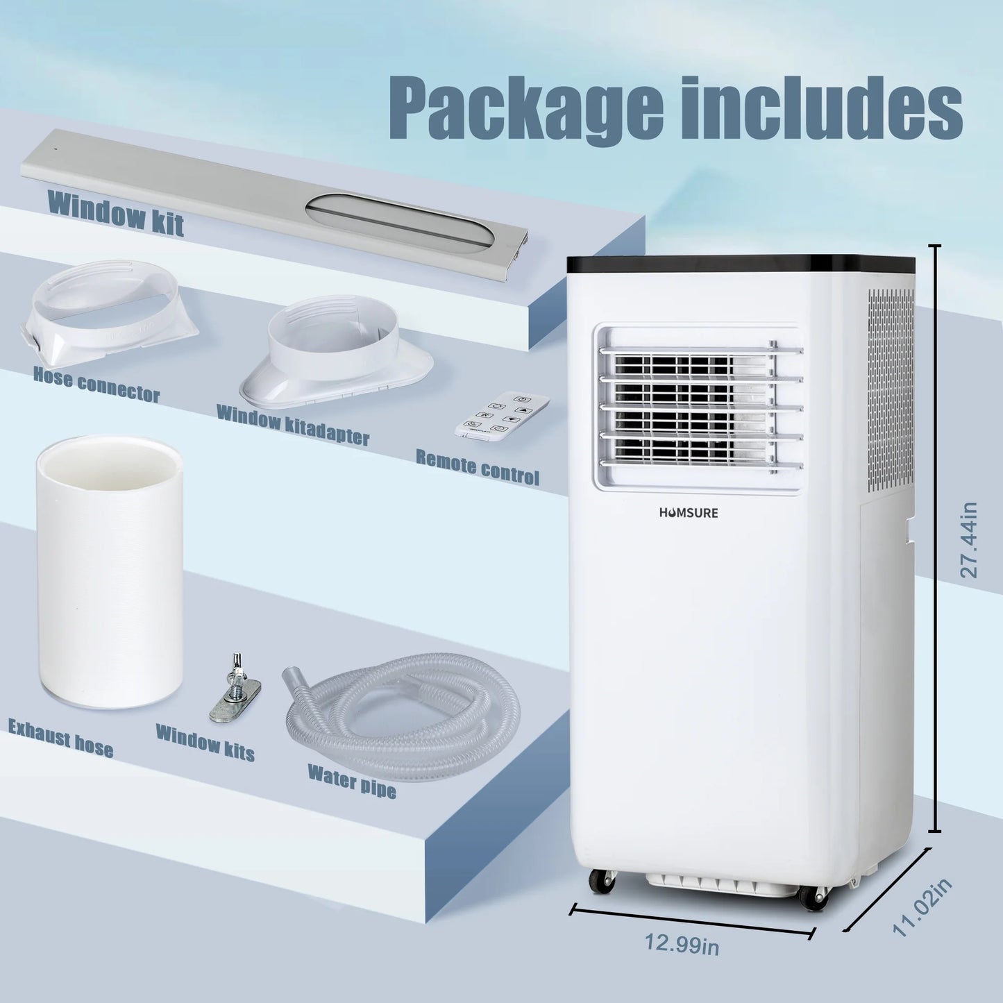 Portable Air Conditioners 10000 BTU ASHRAE (6500 BTU DOE), Room Air Conditioning, Portable AC Unit with Remote Control, Cooling, Dehumidifier and Fan, Automatic, Sleep 5 Mode Floor AC