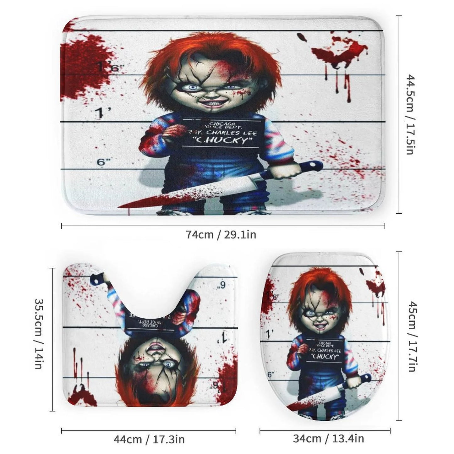 4PCS Bride of Chucky Shower Curtain Sets Bathroom Sets with Shower Curtain Toilet Lid Rug Contour Mat and Bath Mat