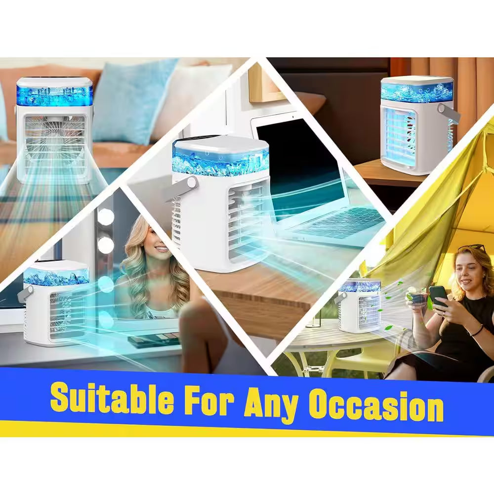 2-4 Hours Timer 3-Speed Portable AC Fast Cooling Evaporative Cooler with Timer, 7-Color Lights, for Bedroom Office