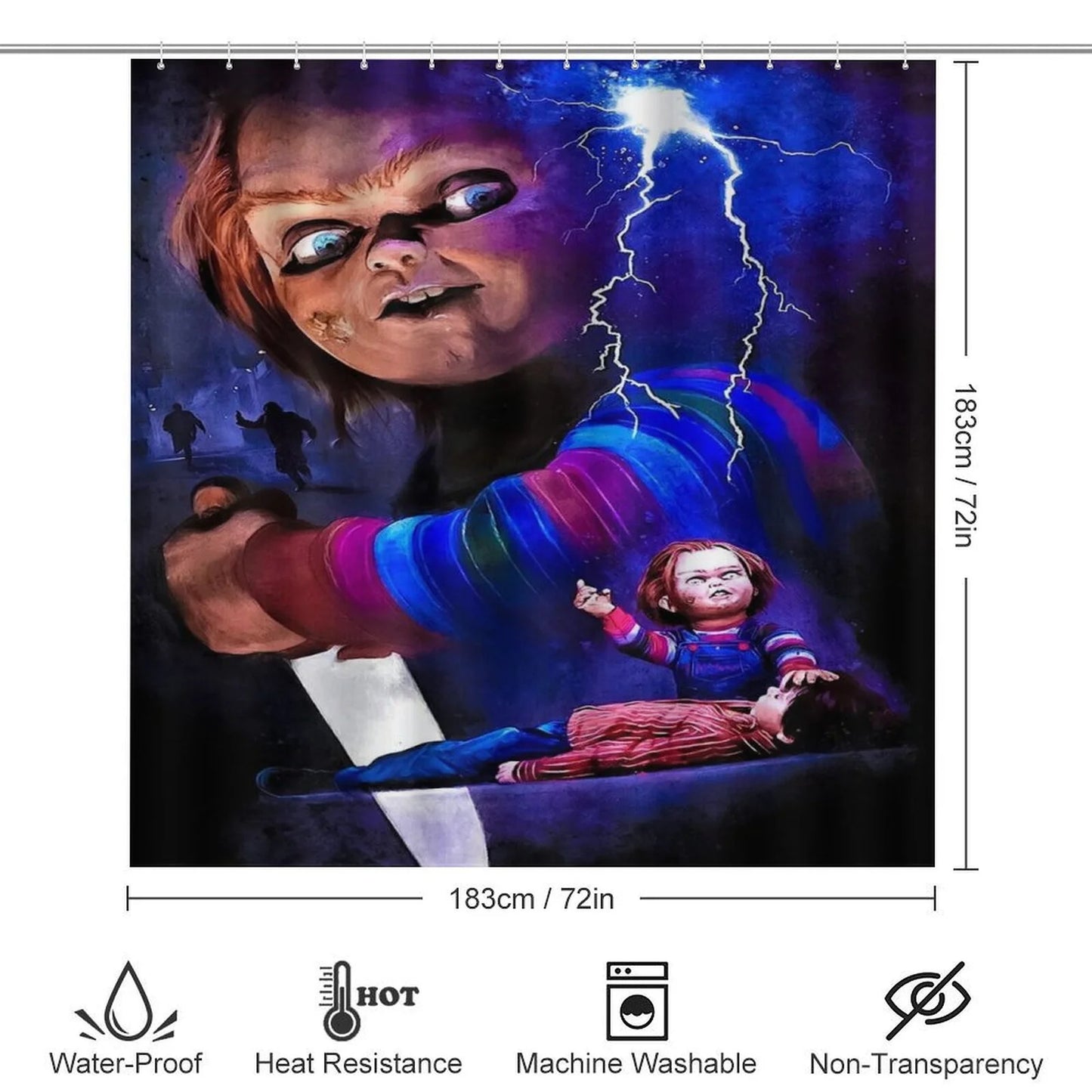 4PCS Bride of Chucky Shower Curtain Sets Bathroom Sets with Shower Curtain Toilet Lid Rug Contour Mat and Bath Mat