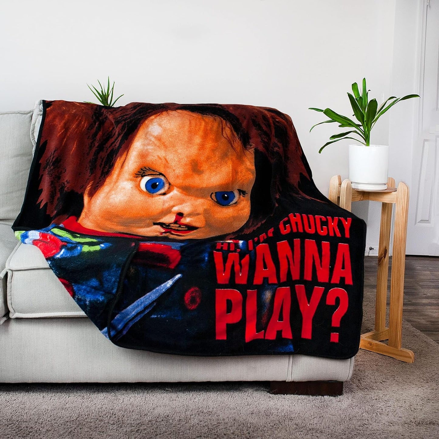Chucky Hi I'M Chucky Wanna Play 50" X 60" Fleece Throw, Soft and Cozy Blanket, 180 GSM