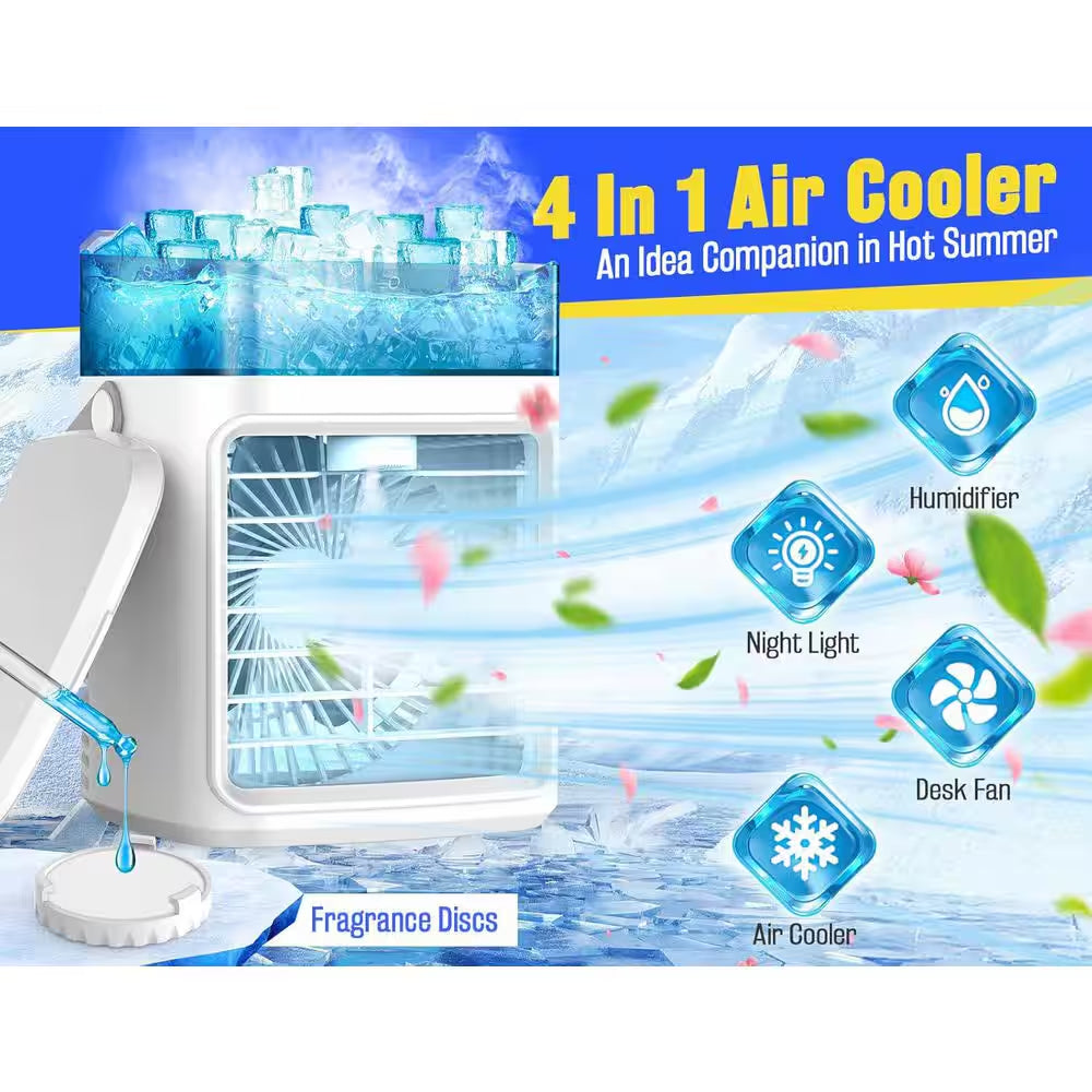 2-4 Hours Timer 3-Speed Portable AC Fast Cooling Evaporative Cooler with Timer, 7-Color Lights, for Bedroom Office