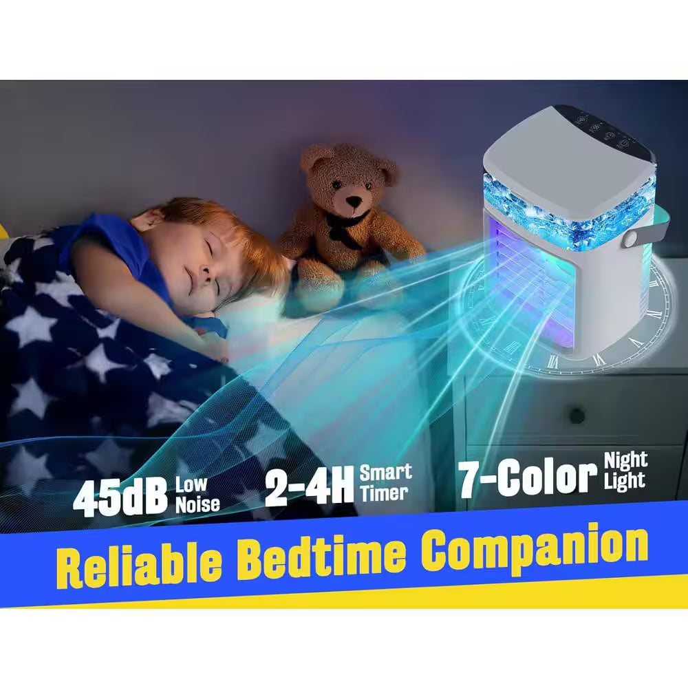 2-4 Hours Timer 3-Speed Portable AC Fast Cooling Evaporative Cooler with Timer, 7-Color Lights, for Bedroom Office