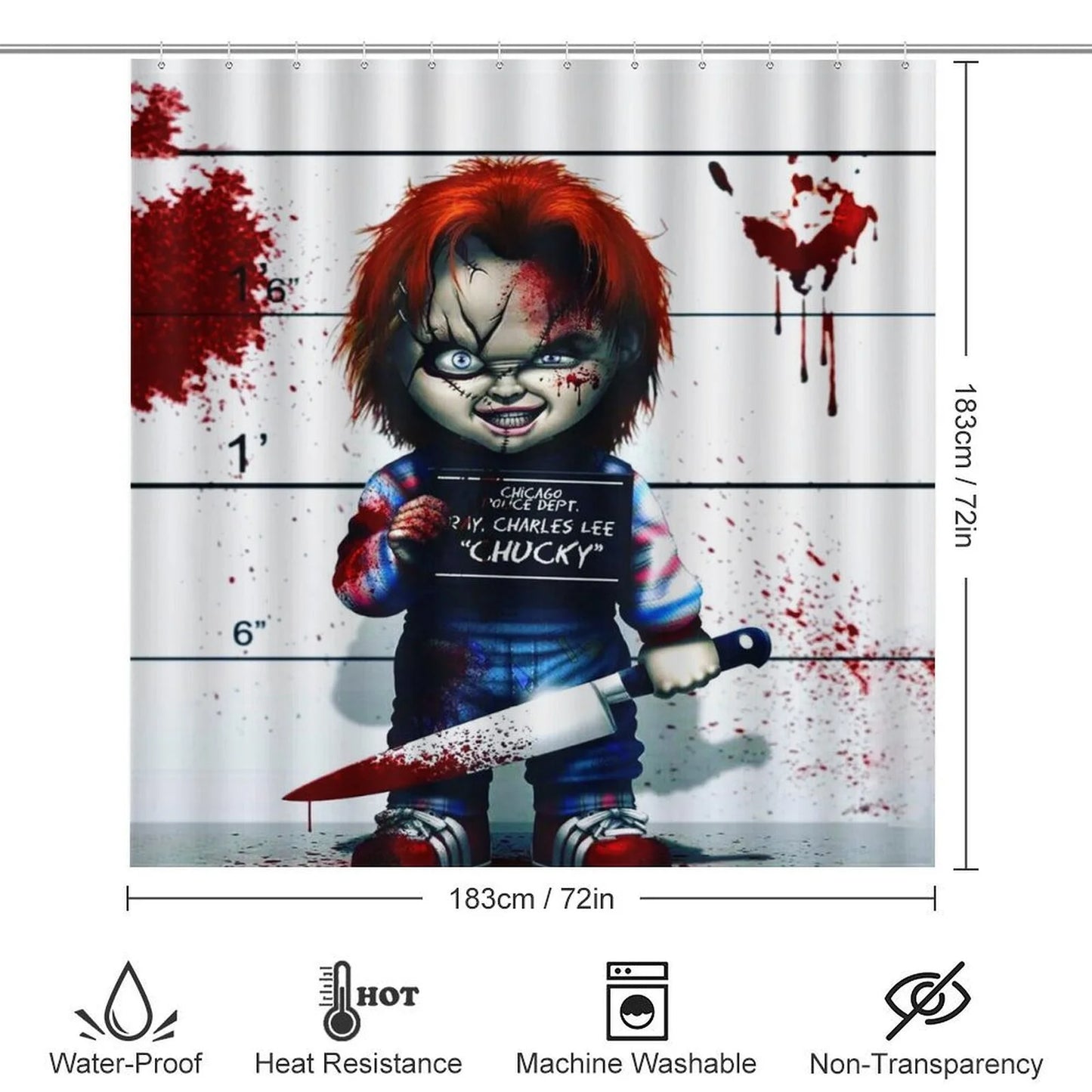 4PCS Bride of Chucky Shower Curtain Sets Bathroom Sets with Shower Curtain Toilet Lid Rug Contour Mat and Bath Mat