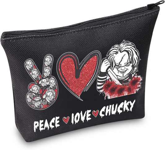 Chucky Fans Cosmetic Bag Chucky Inspired Gift Peace Love Chucky Makeup Zipper Pouch Bag Horror Movie Merchandise (Peace Chucky)