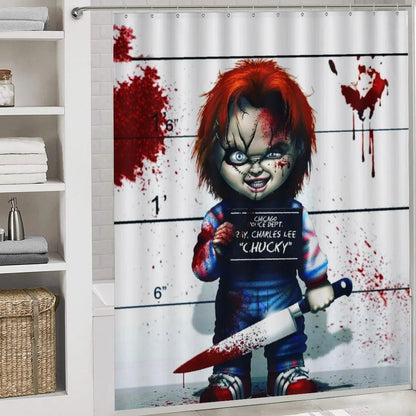 4PCS Bride of Chucky Shower Curtain Sets Bathroom Sets with Shower Curtain Toilet Lid Rug Contour Mat and Bath Mat