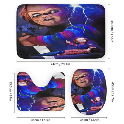 4PCS Bride of Chucky Shower Curtain Sets Bathroom Sets with Shower Curtain Toilet Lid Rug Contour Mat and Bath Mat